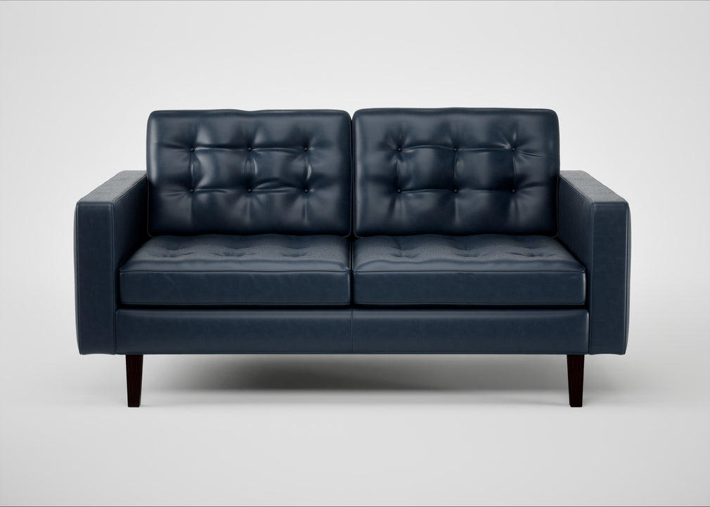 Hepburn 2 Seater Sofa Leather Stonewash Navy Blue 279 / Wenge Black