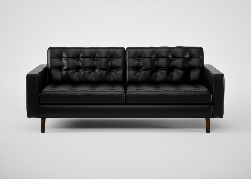 Hepburn 3 Seater Sofa Leather Stonewash Black 263 / Walnut