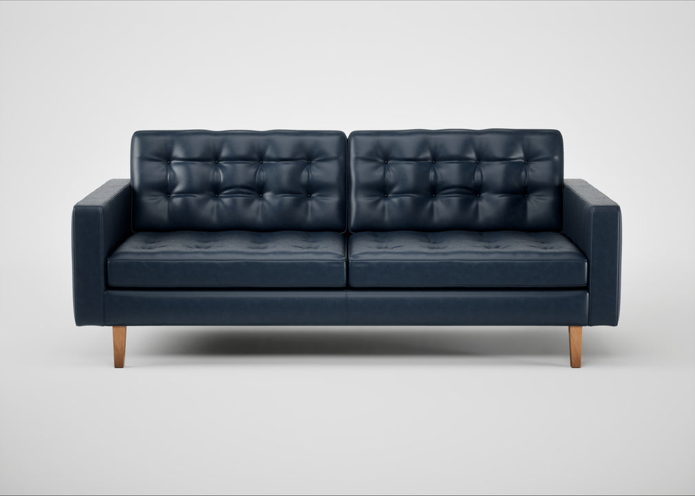 Hepburn 3 Seater Sofa Leather Stonewash Navy Blue 279 / Natural