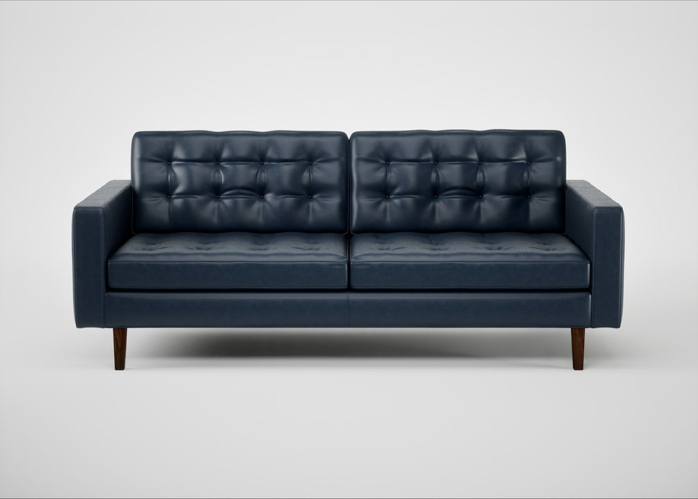 Hepburn 3 Seater Sofa Leather Stonewash Navy Blue 279 / Walnut