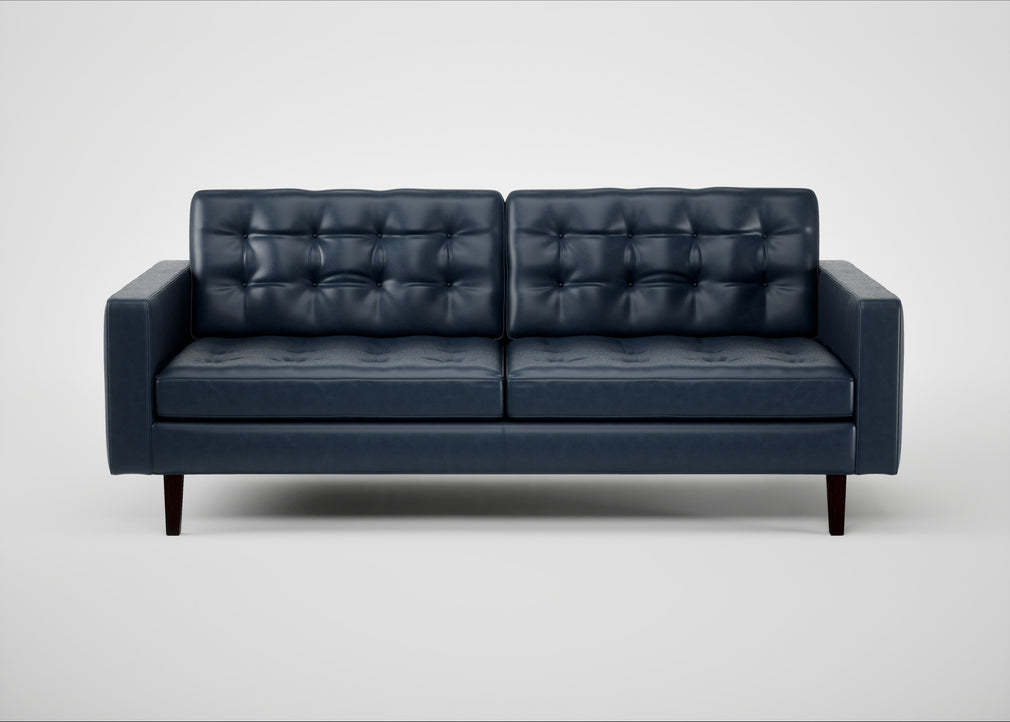 Hepburn 3 Seater Sofa Leather Stonewash Navy Blue 279 / Wenge