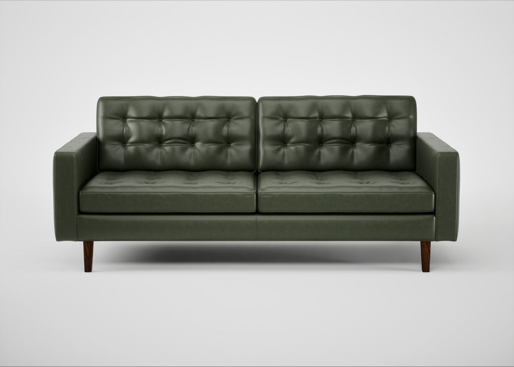 Hepburn 3 Seater Sofa Leather Stonewash Vintage Green 278 / Walnut