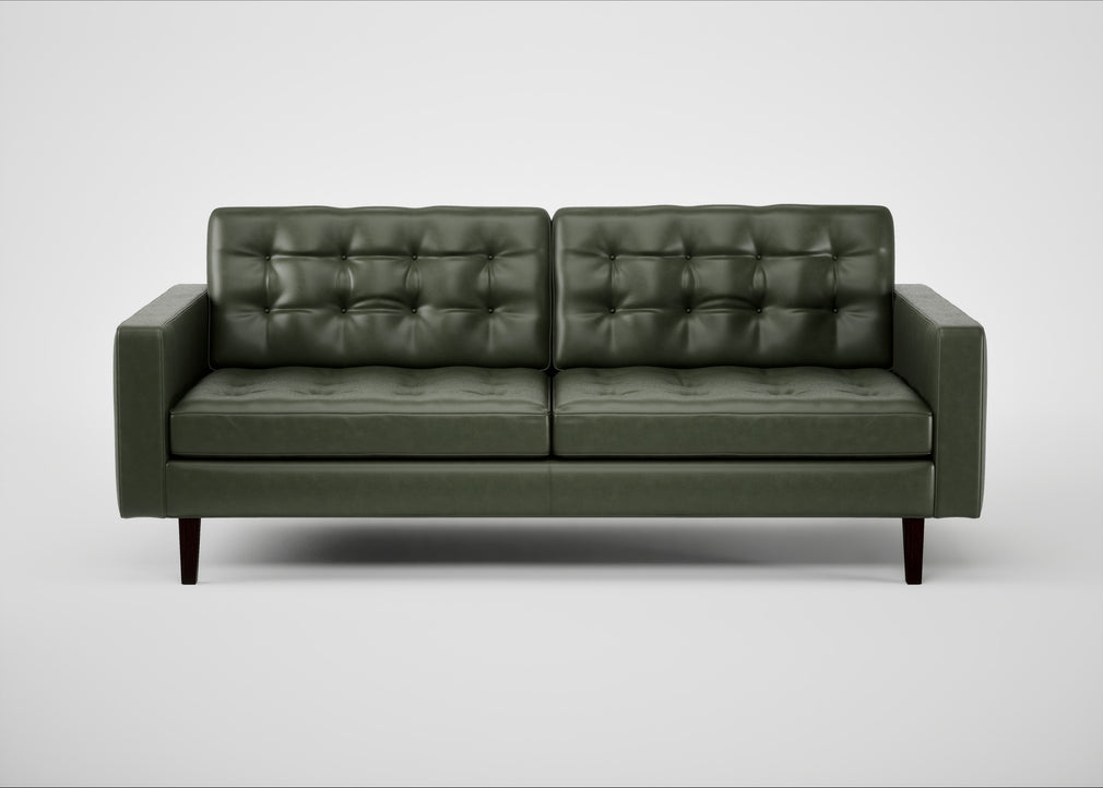 Hepburn 3 Seater Sofa Leather Stonewash Vintage Green 278 / Wenge