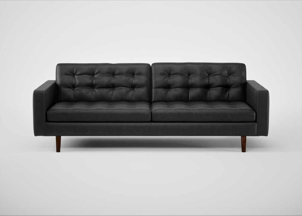 Hepburn 4 Seater Sofa Linea Leather Black 622 / Walnut