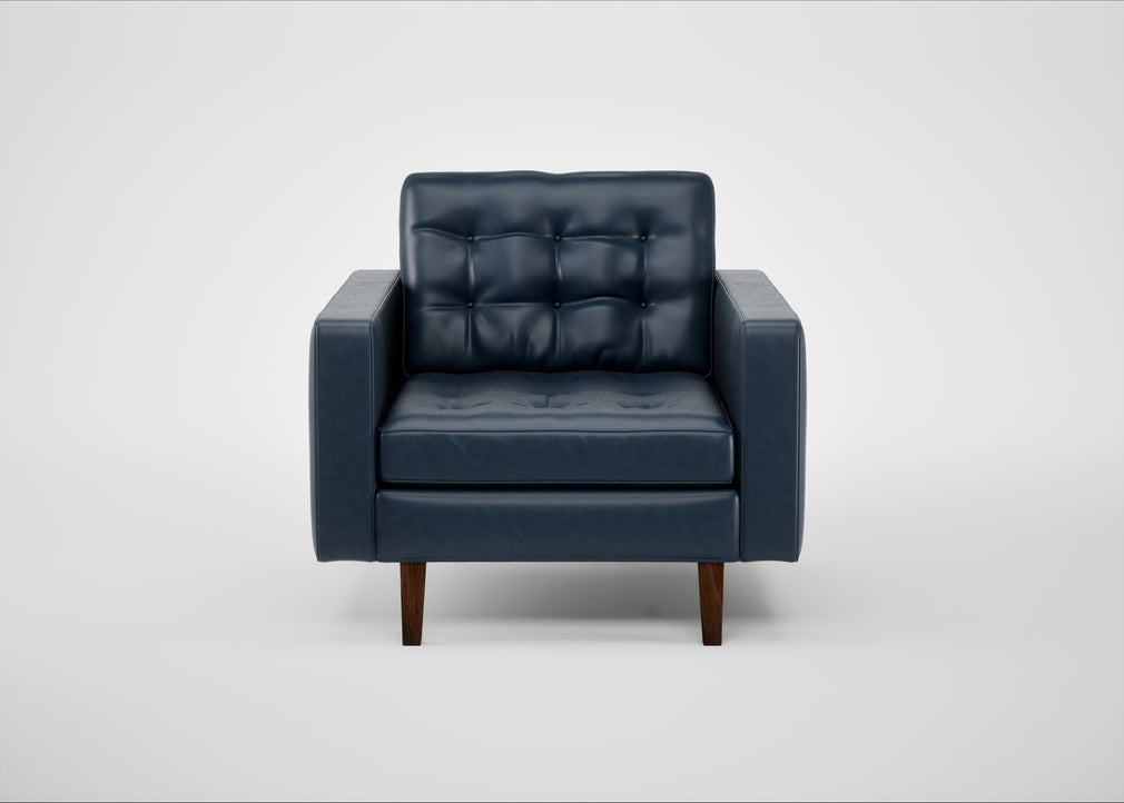 Hepburn Armchair Leather Stonewash Navy Blue 279 / Walnut