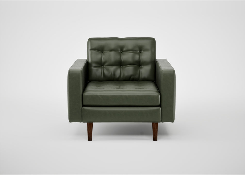 Hepburn Armchair Leather Stonewash Vintage Green 278 / Walnut