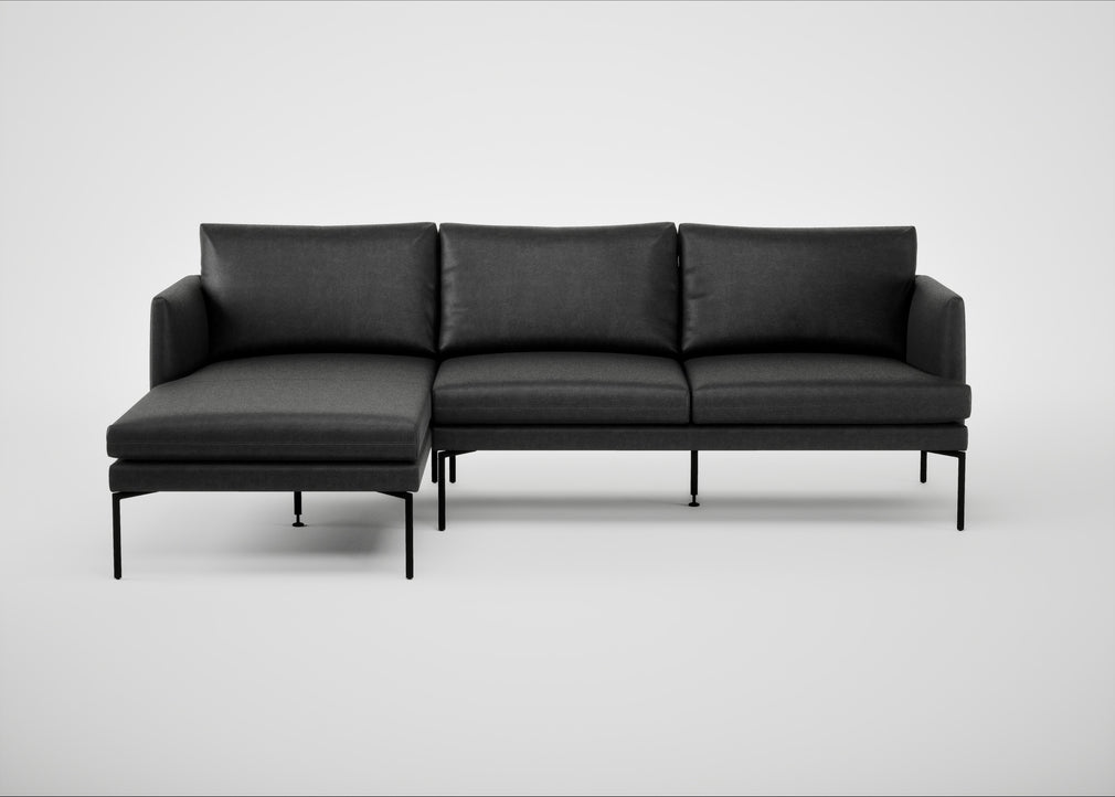 Matera Left Hand Facing Chaise Sofa Linea Leather Black 622 / Black