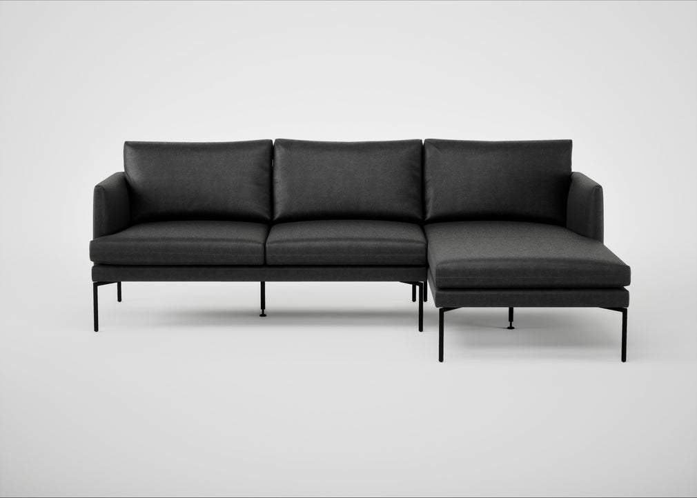 Matera Right Hand Facing Chaise Sofa Linea Leather Black 622 / Black
