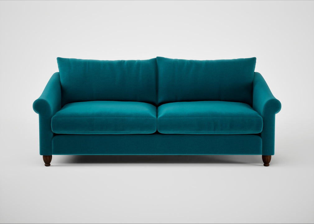 Devon 4 Seater Sofa Cotton Velvet Teal / Walnut Stained