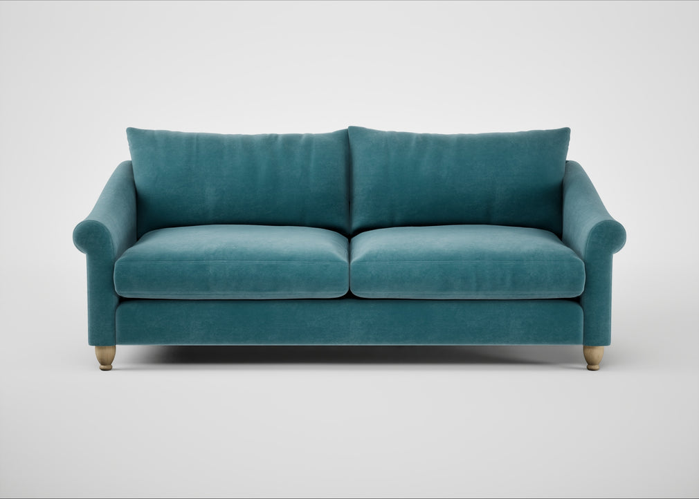 Devon 4 Seater Sofa Smart Luxe Velvet Airforce Blue / Natural