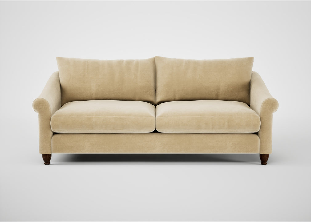 Devon 4 Seater Sofa Smart Luxe Velvet Biscuit / Walnut Stained