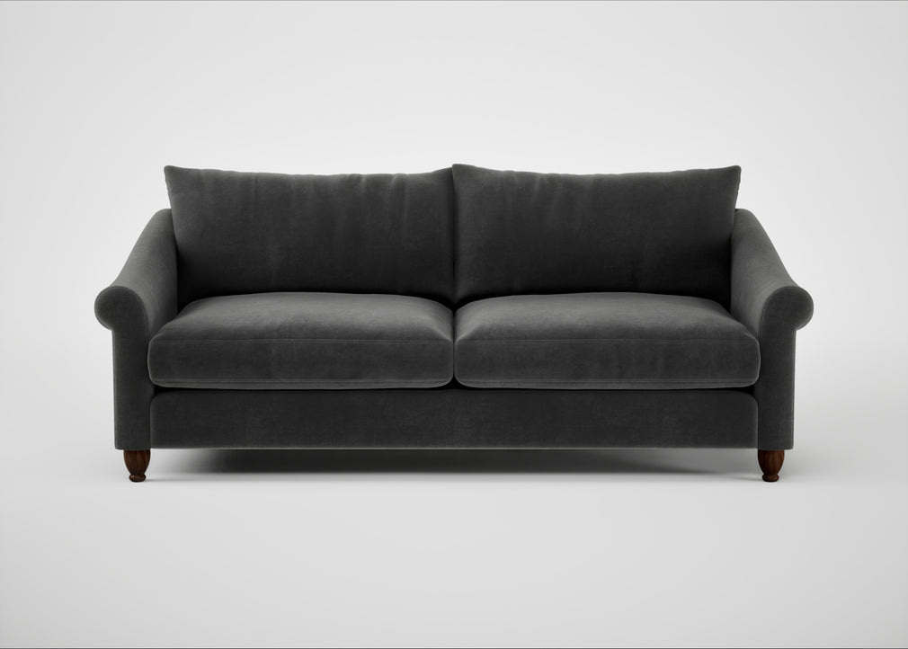 Devon 4 Seater Sofa Smart Luxe Velvet Nickel / Walnut Stained