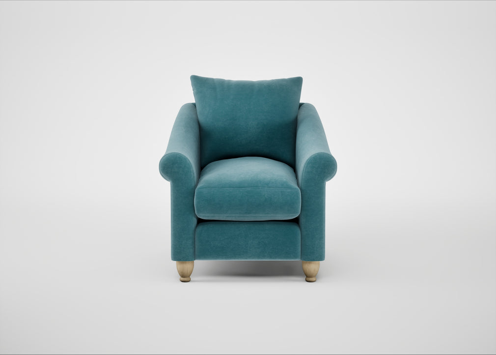Devon Armchair Smart Luxe Velvet Airforce Blue / Natural
