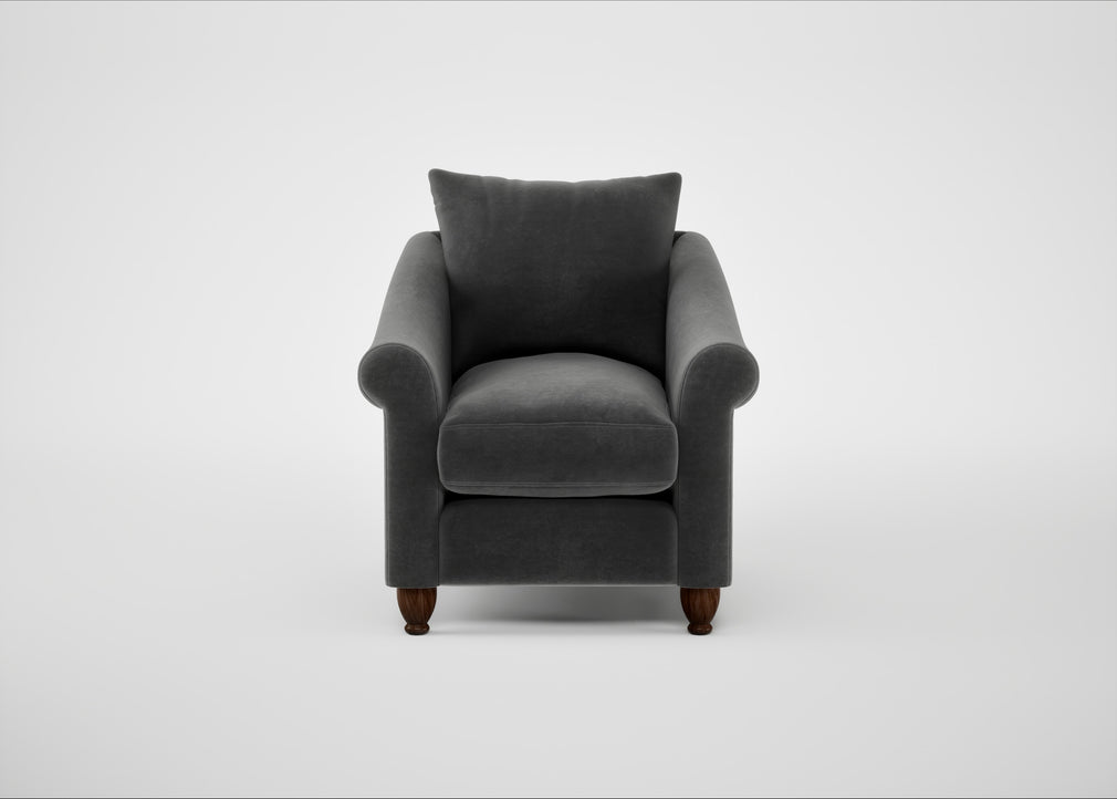 Devon Armchair Smart Luxe Velvet Nickel / Walnut Stained