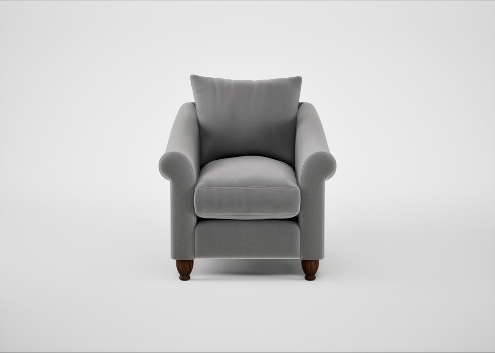 Devon Armchair Smart Velvet Mercury / Walnut Stained