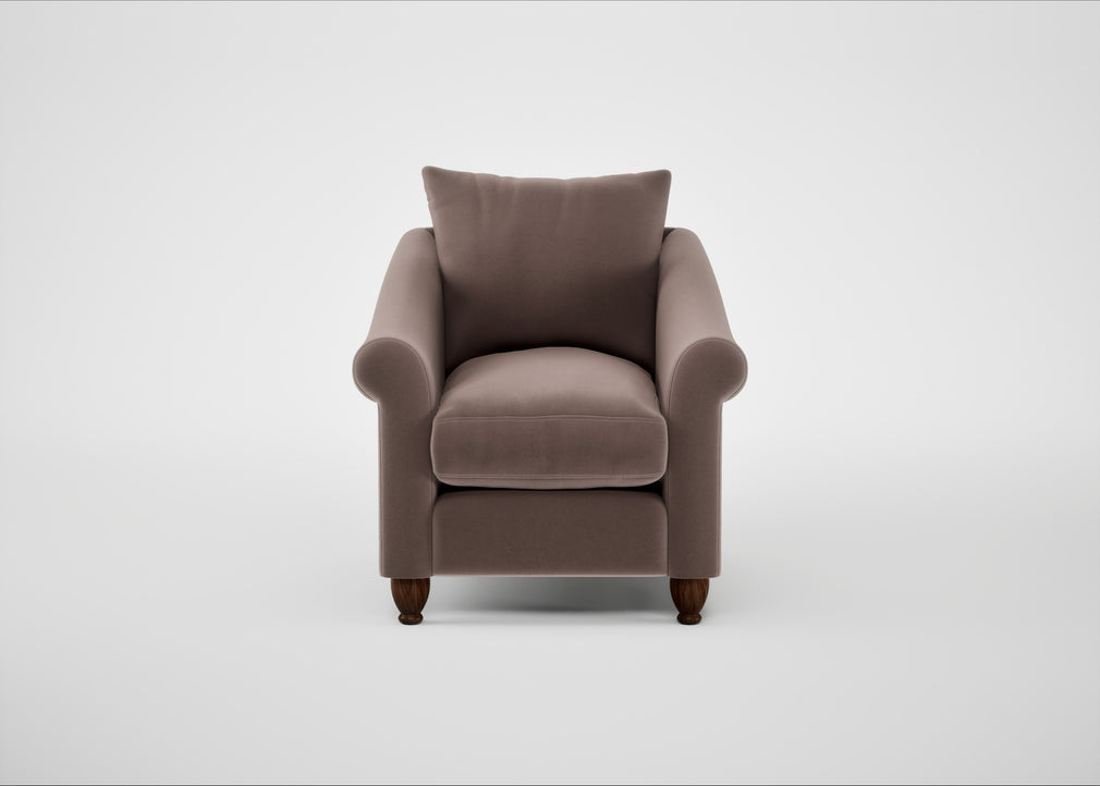 Devon Armchair Smart Velvet Mouse / Walnut Stained