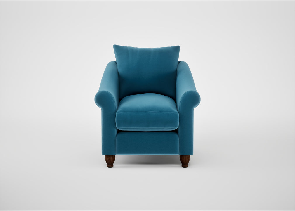 Devon Armchair Smart Velvet Ocean Blue / Walnut Stained