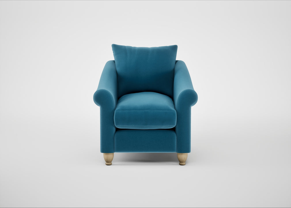 Devon Armchair Smart Velvet Ocean Blue / Natural