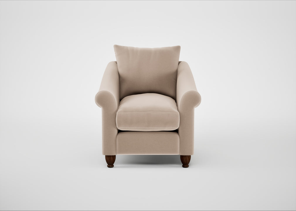 Devon Armchair Smart Velvet Pebble / Walnut Stained