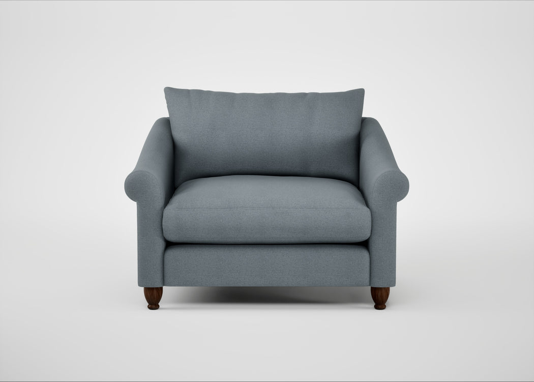 Devon Loveseat Capelo Linen-Cotton Mineral / Walnut Stained