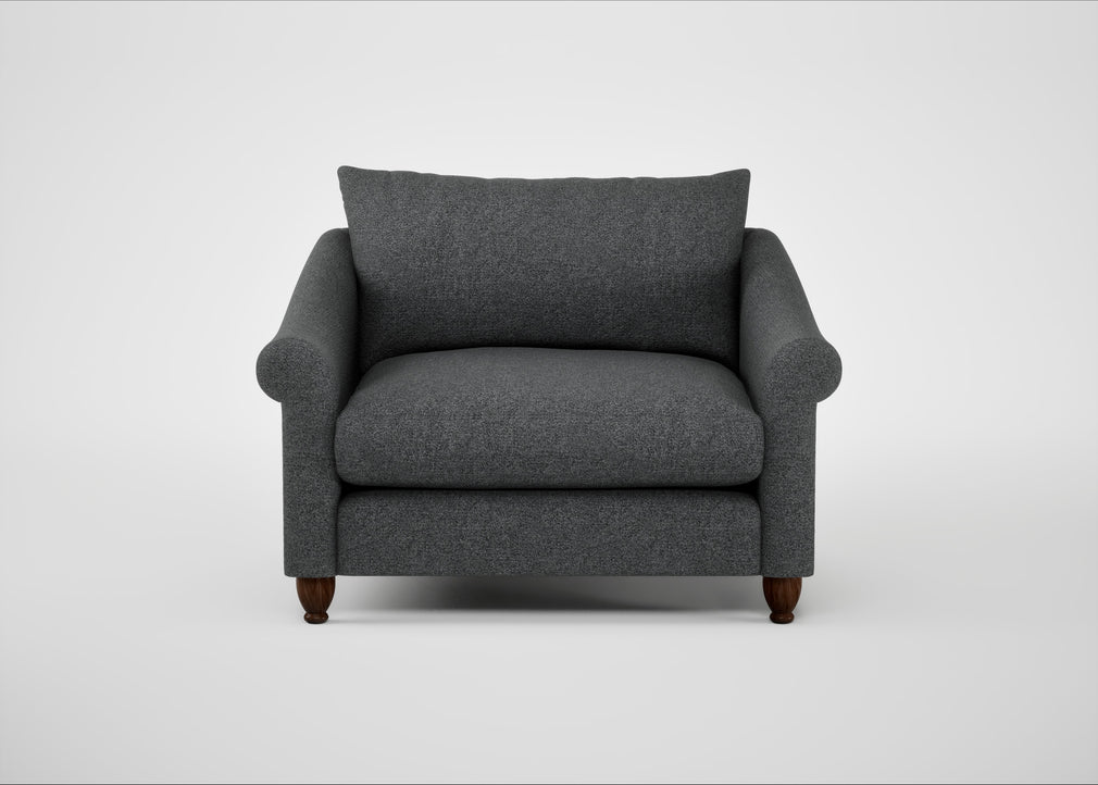 Devon Loveseat Melton Wool Granite / Walnut Stained