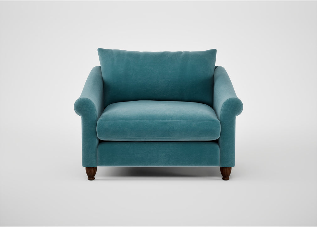 Devon Loveseat Smart Luxe Velvet Airforce Blue / Walnut Stained