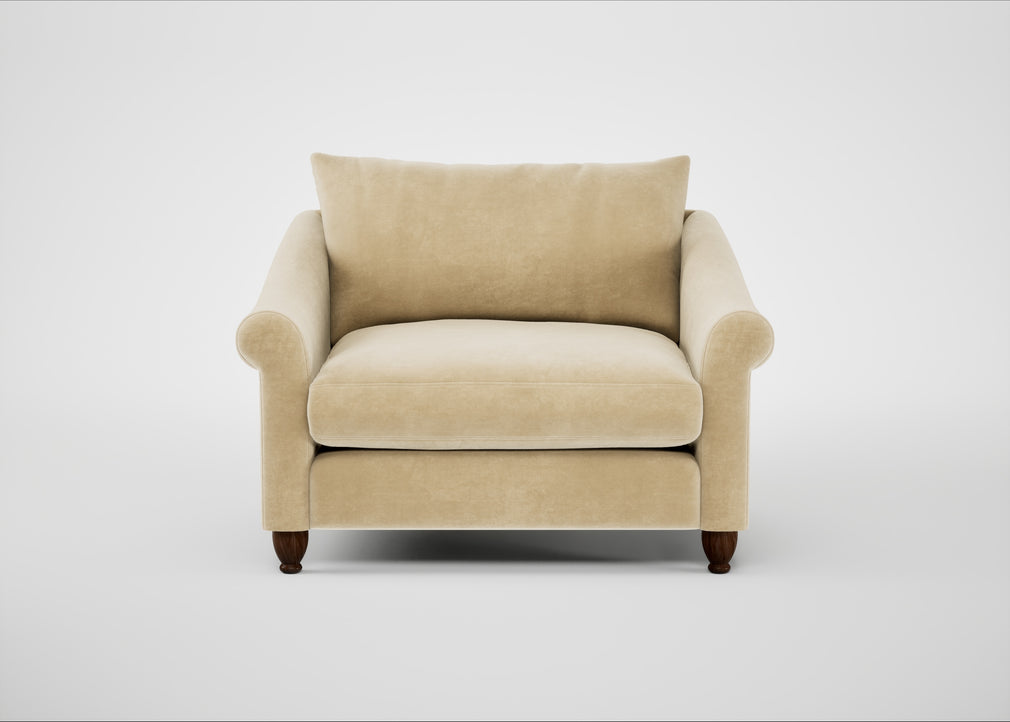 Devon Loveseat Smart Luxe Velvet Biscuit / Walnut Stained
