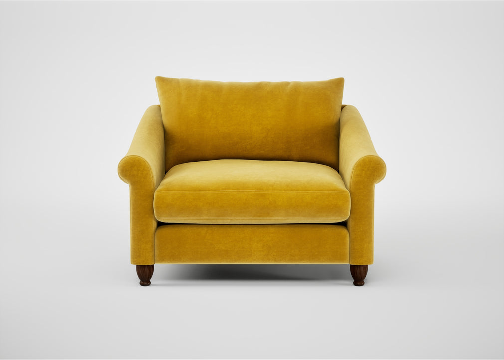 Devon Loveseat Smart Luxe Velvet Canary / Walnut Stained
