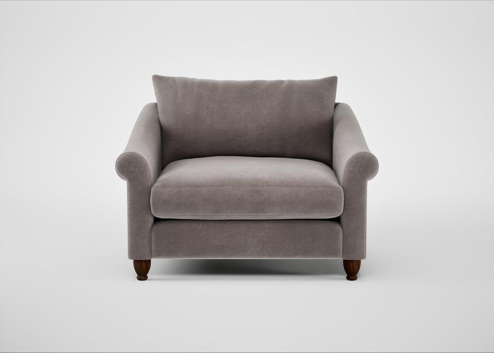 Devon Loveseat Smart Luxe Velvet Mushroom / Walnut Stained