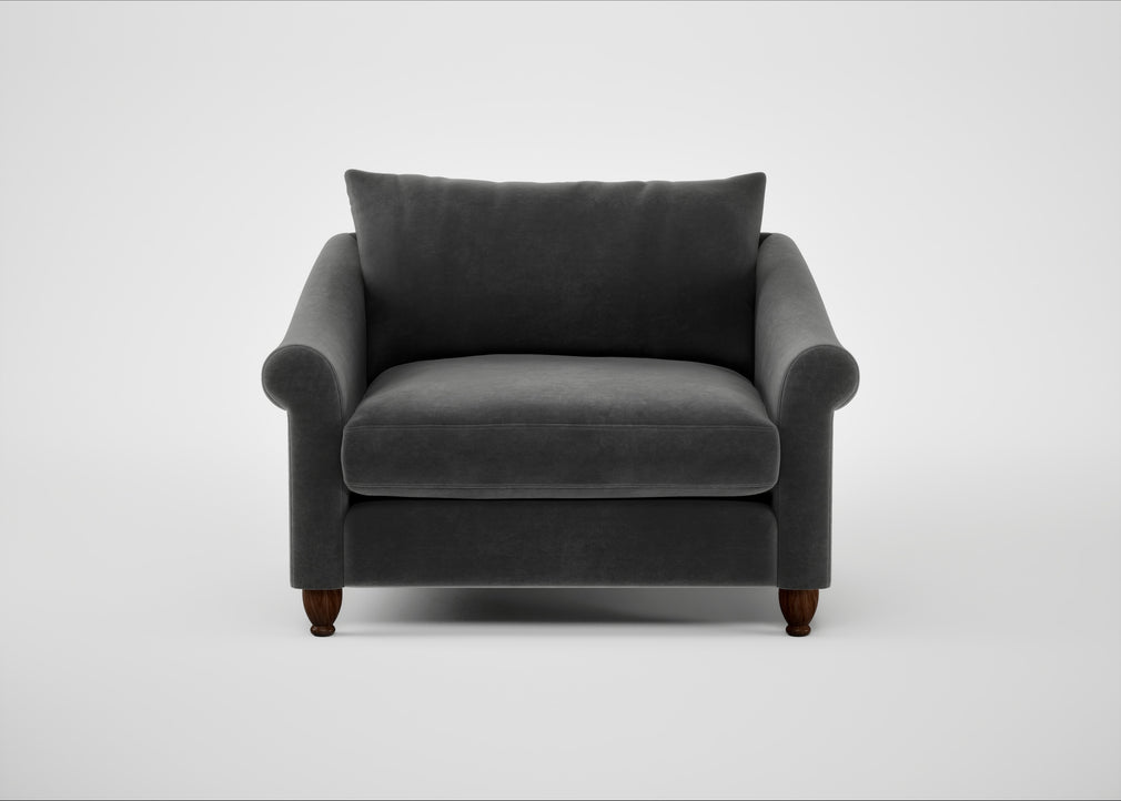 Devon Loveseat Smart Luxe Velvet Nickel / Walnut Stained