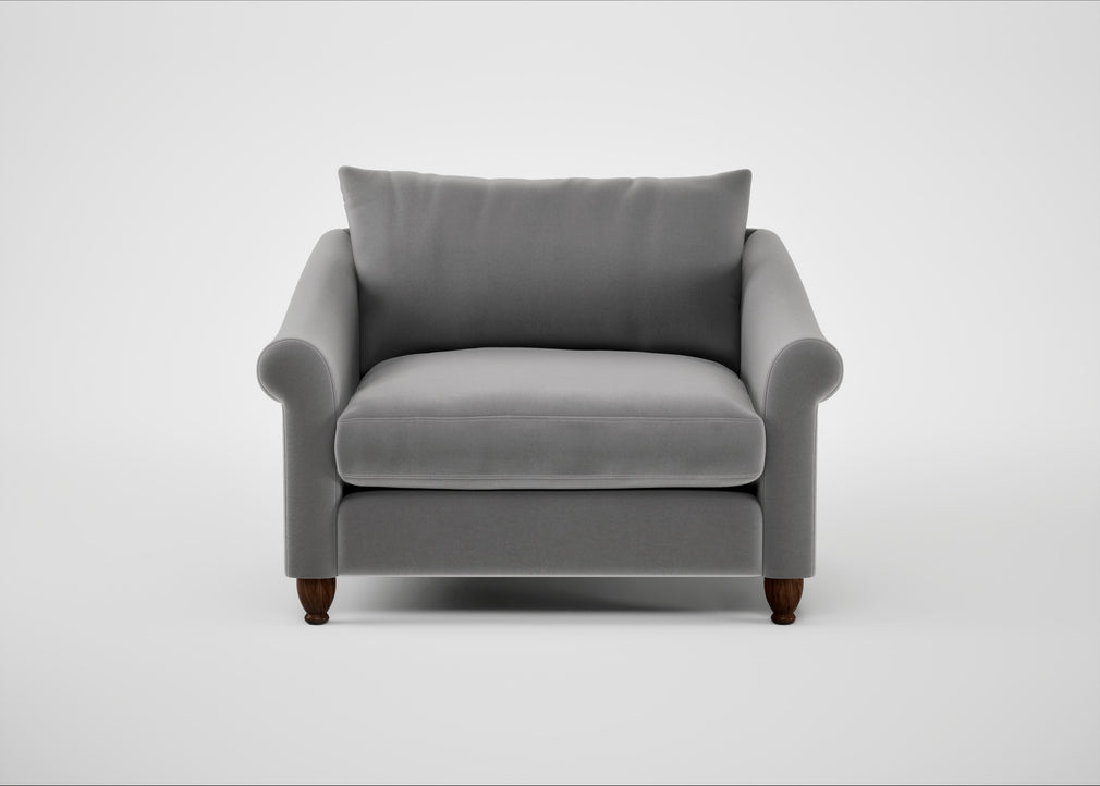 Devon Loveseat Smart Velvet Mercury / Walnut Stained