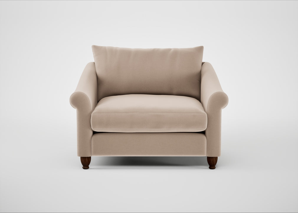 Devon Loveseat Smart Velvet Pebble / Walnut Stained
