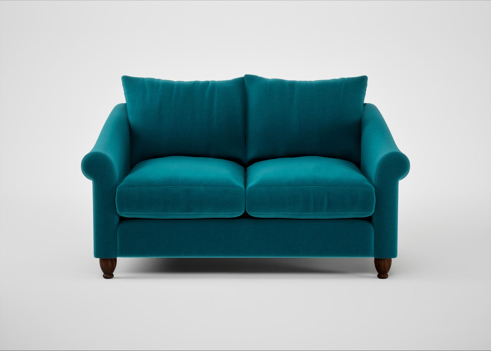 Devon 2 Seater Sofa Cotton Velvet Teal / Walnut Stained