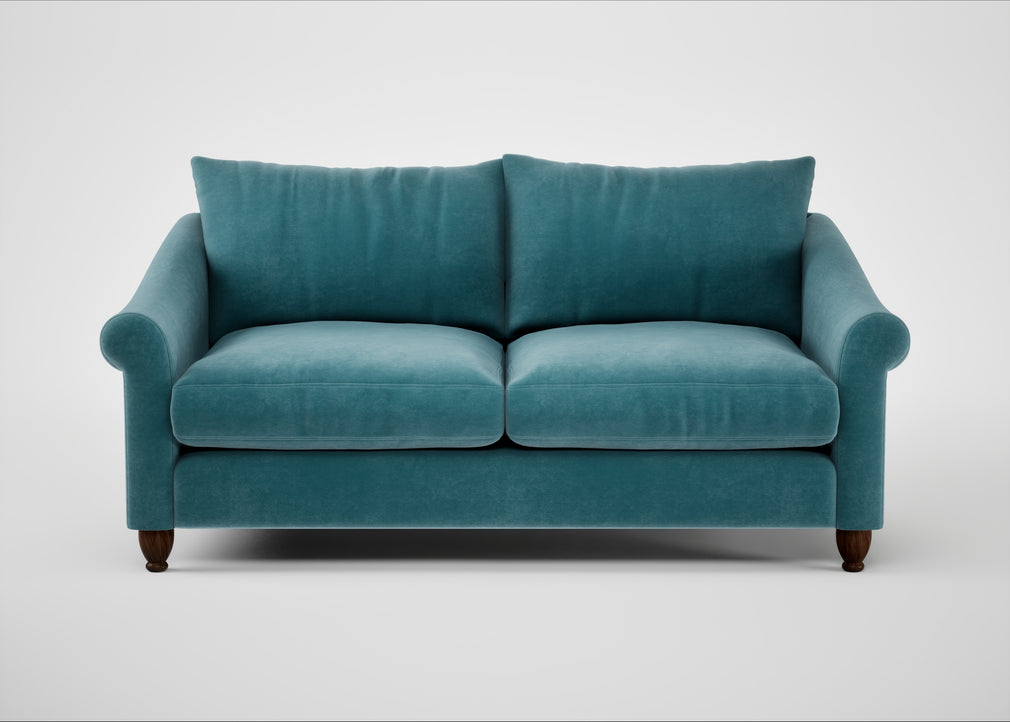 Devon 3 Seater Sofa Smart Luxe Velvet Airforce Blue / Walnut Stained