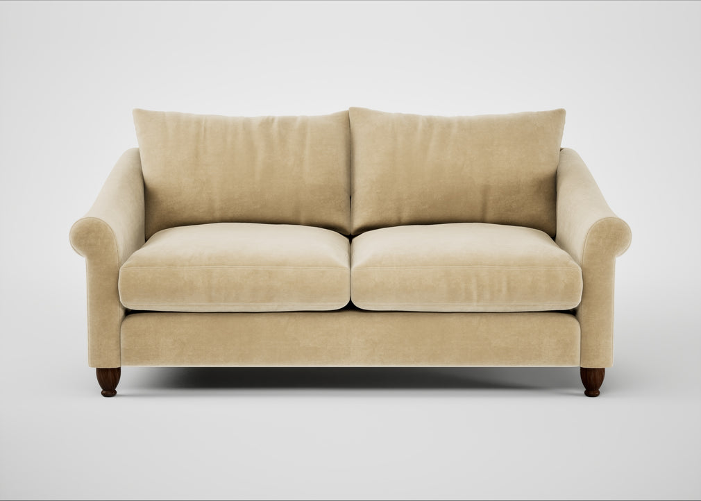 Devon 3 Seater Sofa Smart Luxe Velvet Biscuit / Walnut Stained