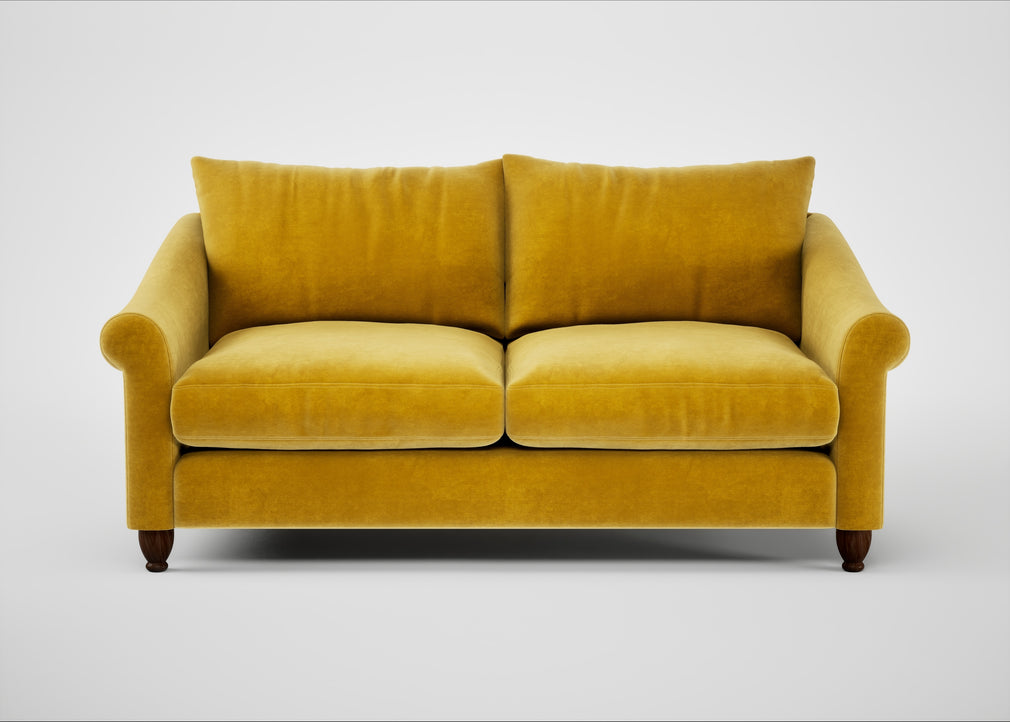 Devon 3 Seater Sofa Smart Luxe Velvet Canary / Walnut Stained