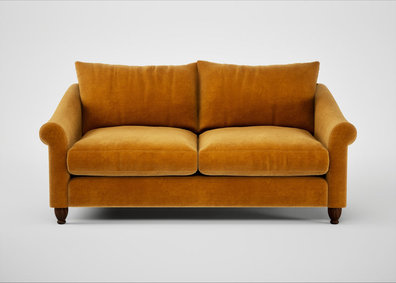 Devon 3 Seater Sofa Smart Luxe Velvet Cognac / Walnut Stained