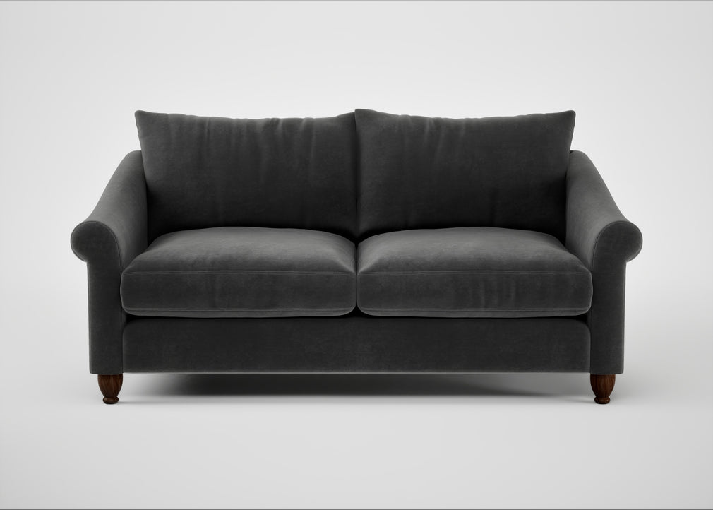 Devon 3 Seater Sofa Smart Luxe Velvet Nickel / Walnut Stained