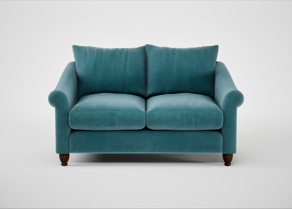 Devon 2 Seater Sofa Smart Luxe Velvet Airforce Blue / Walnut Stained