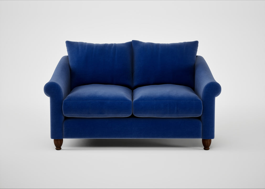 Devon 2 Seater Sofa Smart Luxe Velvet Azure / Walnut Stained