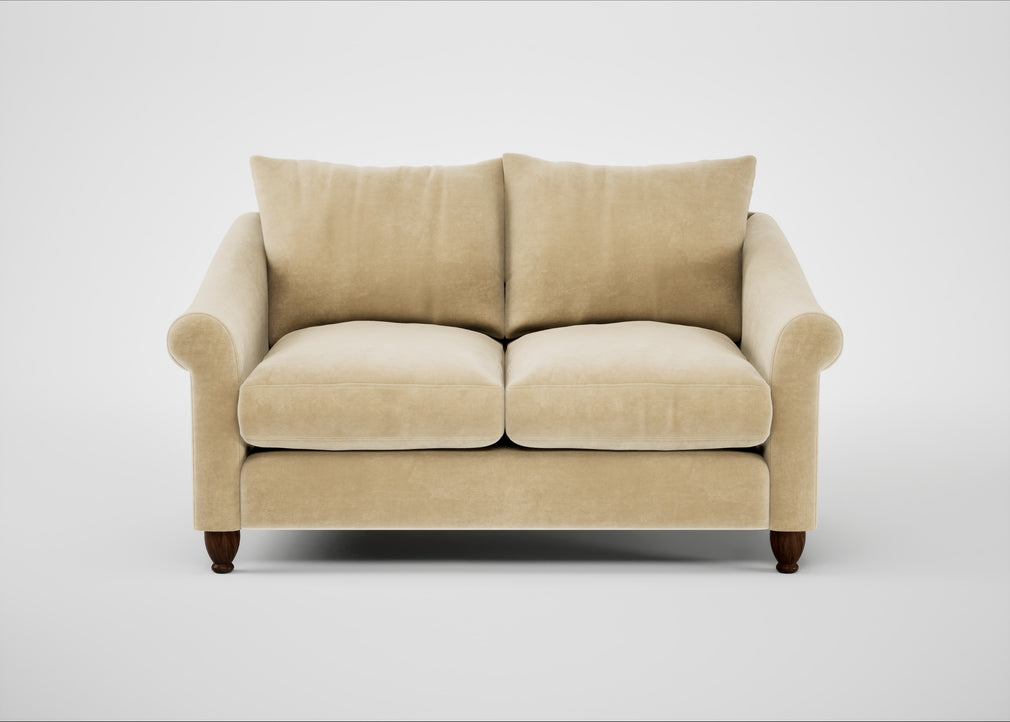 Devon 2 Seater Sofa Smart Luxe Velvet Biscuit / Walnut Stained