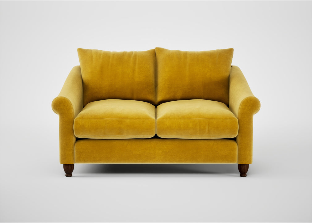 Devon 2 Seater Sofa Smart Luxe Velvet Canary / Walnut Stained