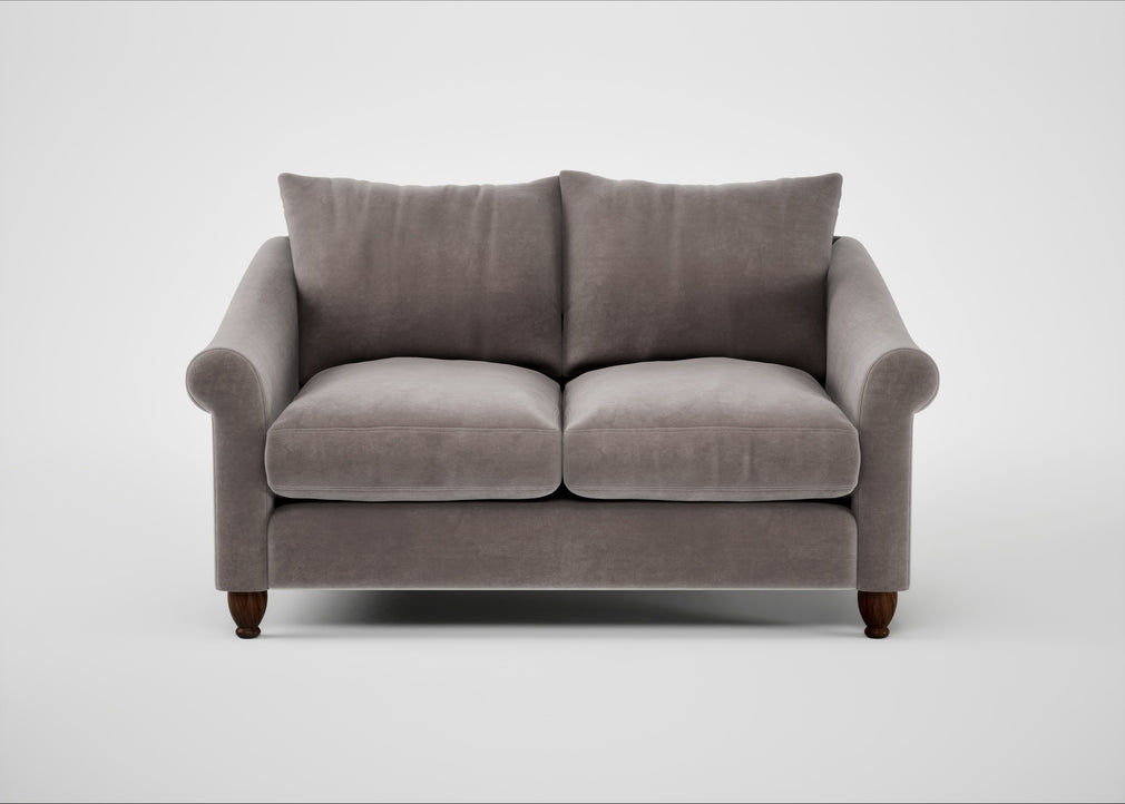 Devon 2 Seater Sofa Smart Luxe Velvet Mushroom / Walnut Stained