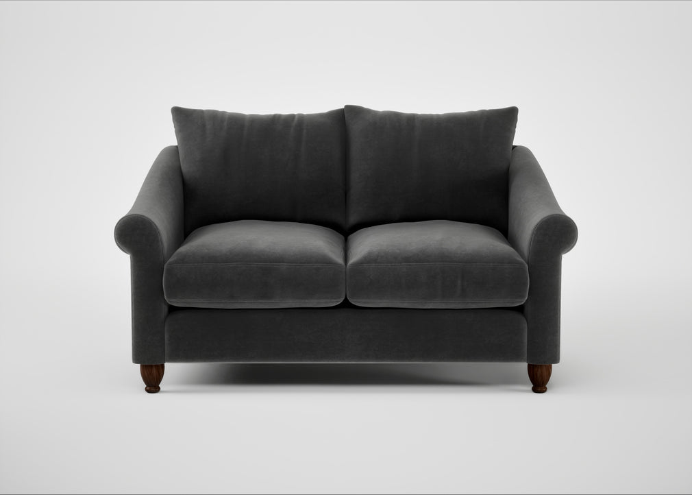 Devon 2 Seater Sofa Smart Luxe Velvet Nickel / Walnut Stained