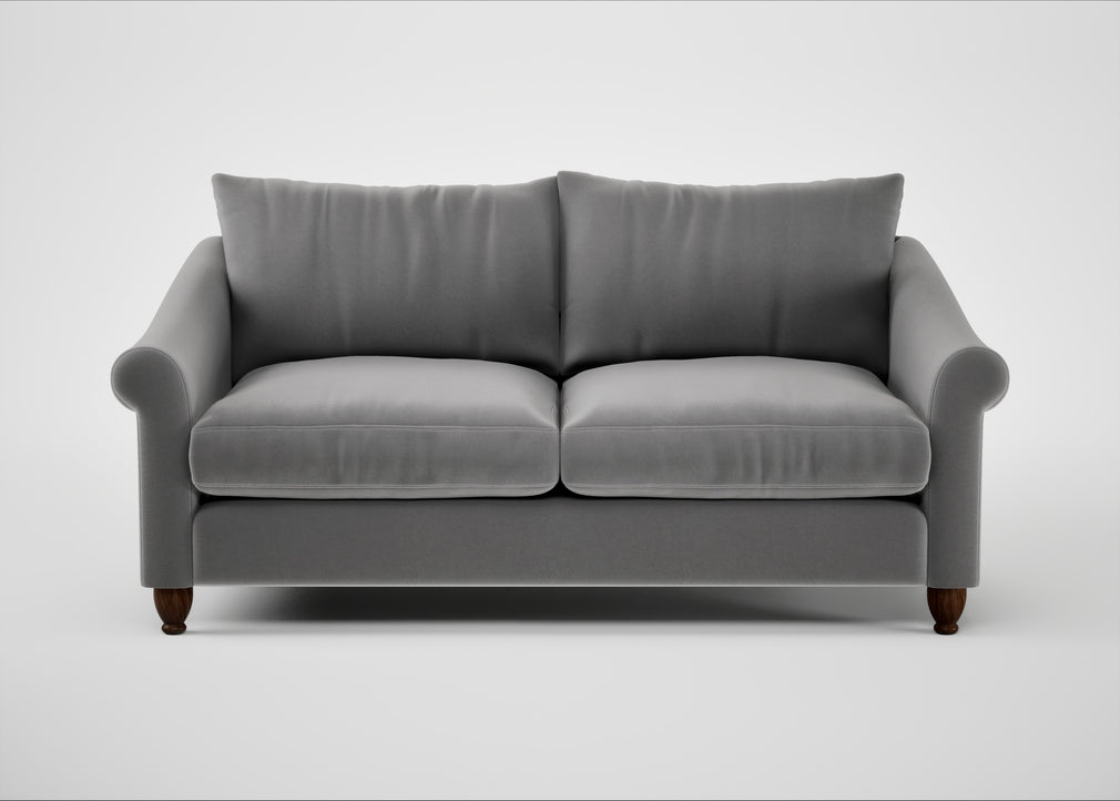 Devon 3 Seater Sofa Smart Velvet Mercury / Walnut Stained