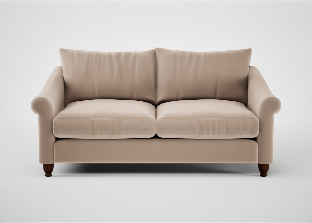 Devon 3 Seater Sofa Smart Velvet Pebble / Walnut Stained