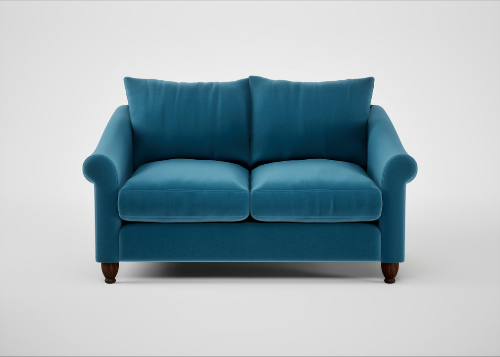 Devon 2 Seater Sofa Smart Velvet Ocean Blue / Walnut Stained