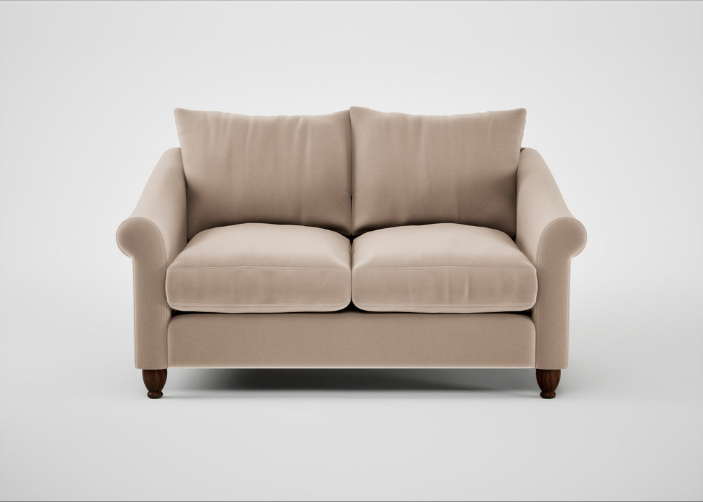 Devon 2 Seater Sofa Smart Velvet Pebble / Walnut Stained