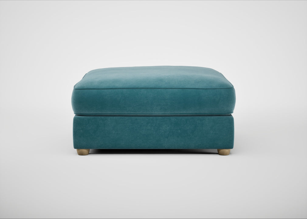 Tailor Square Footstool Smart Luxe Velvet Airforce Blue / Natural