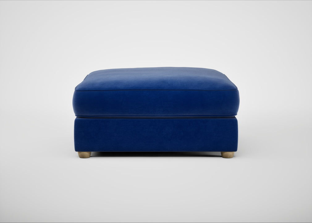 Tailor Square Footstool Smart Luxe Velvet Azure / Natural